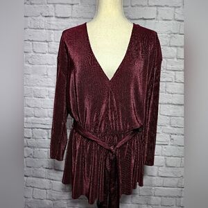 Burgundy V-Neck Long Sleeve Top